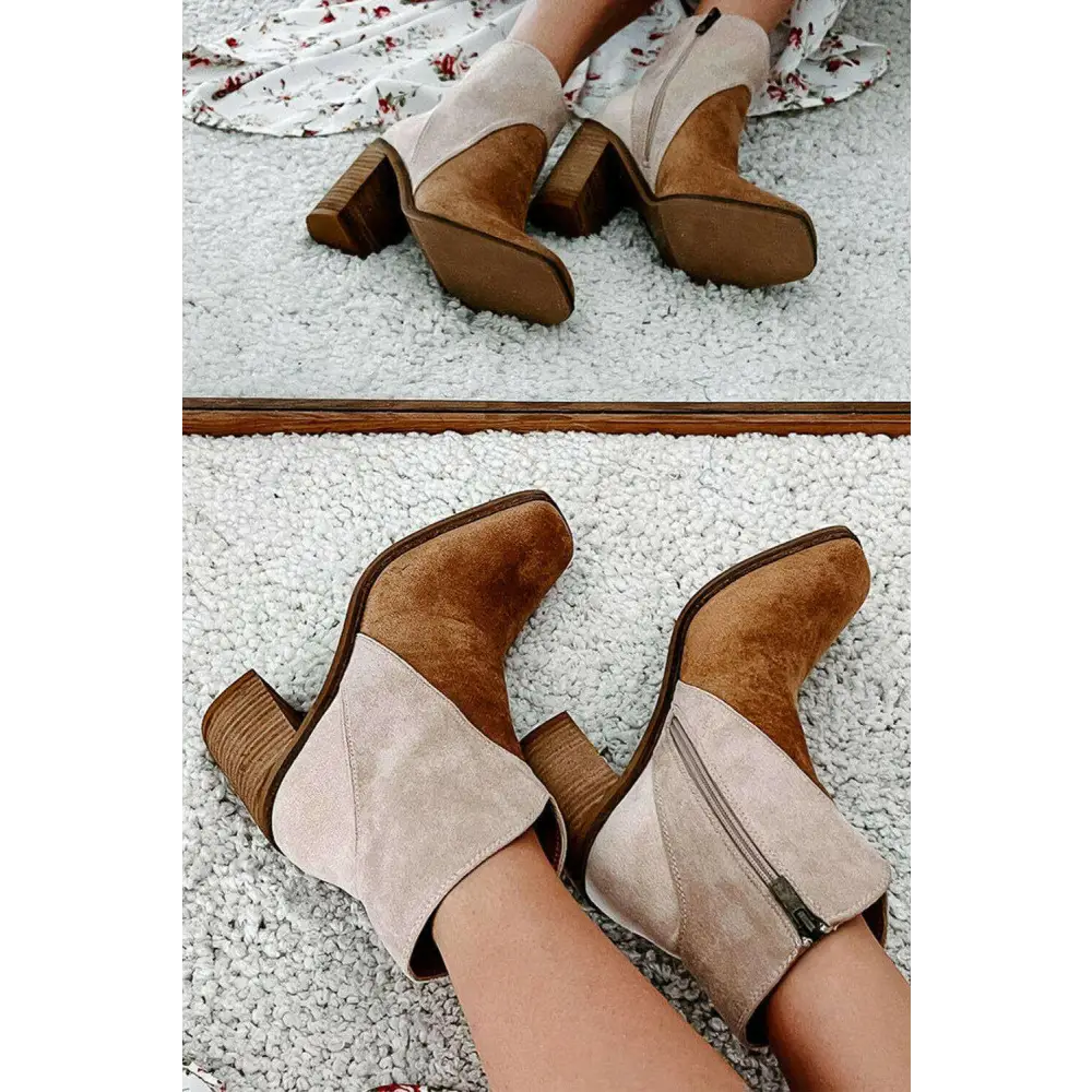 Elevate your style with elegant two-tone faux suede boots in luxury fashion $61.86 experience the allure