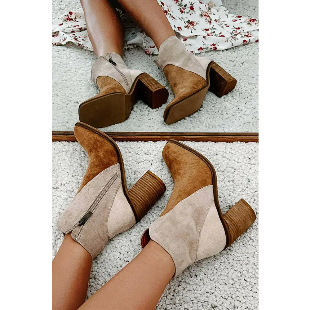 Elevate your style with elegant two-tone faux suede boots in luxury fashion $61.86 experience the allure