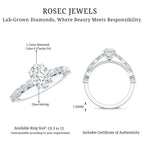 Carat IGI Certified Oval Diamond solitaire engagement ring with 1 carat oval lab grown diamond and round side stones in claw setting