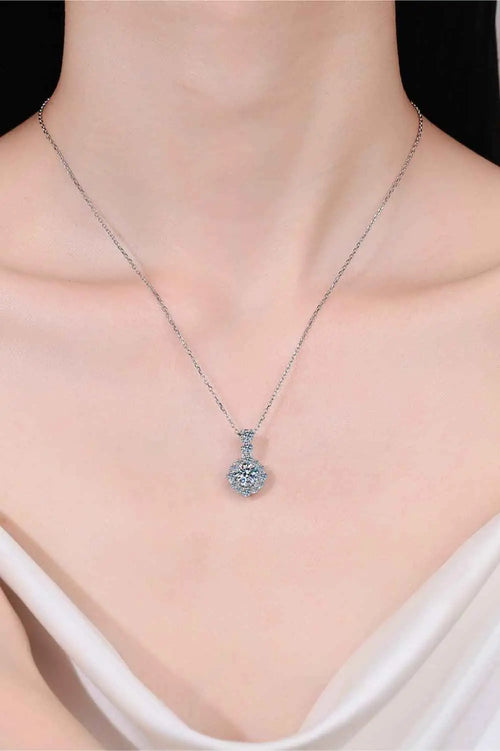 Delicate 925 sterling silver necklace with a sparkling round Carat Moissanite pendant and zircon accent stones