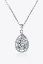 Carat Moissanite Teardrop Pendant necklace in rhodium-plated 925 sterling silver featuring a central pear-shaped moissanite surrounded by smaller zircon stones