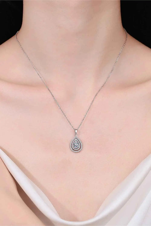 Carat Moissanite Teardrop Pendant sparkling silver necklace with teardrop-shaped moissanite and zircon accent stones on delicate chain