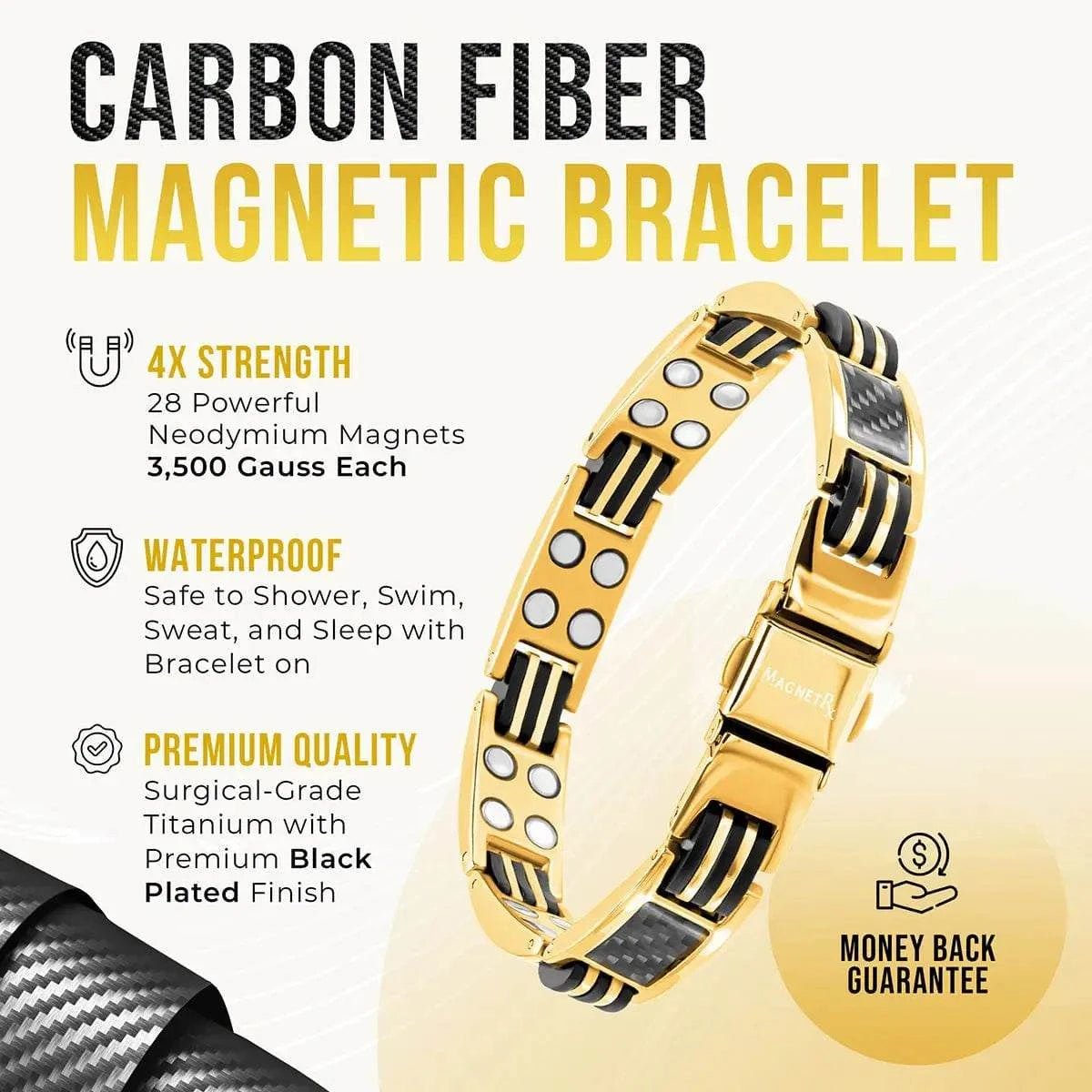 Carbon Fiber Magnetic Bracelet for Men (Gold) - Maven Couture IncBracelet