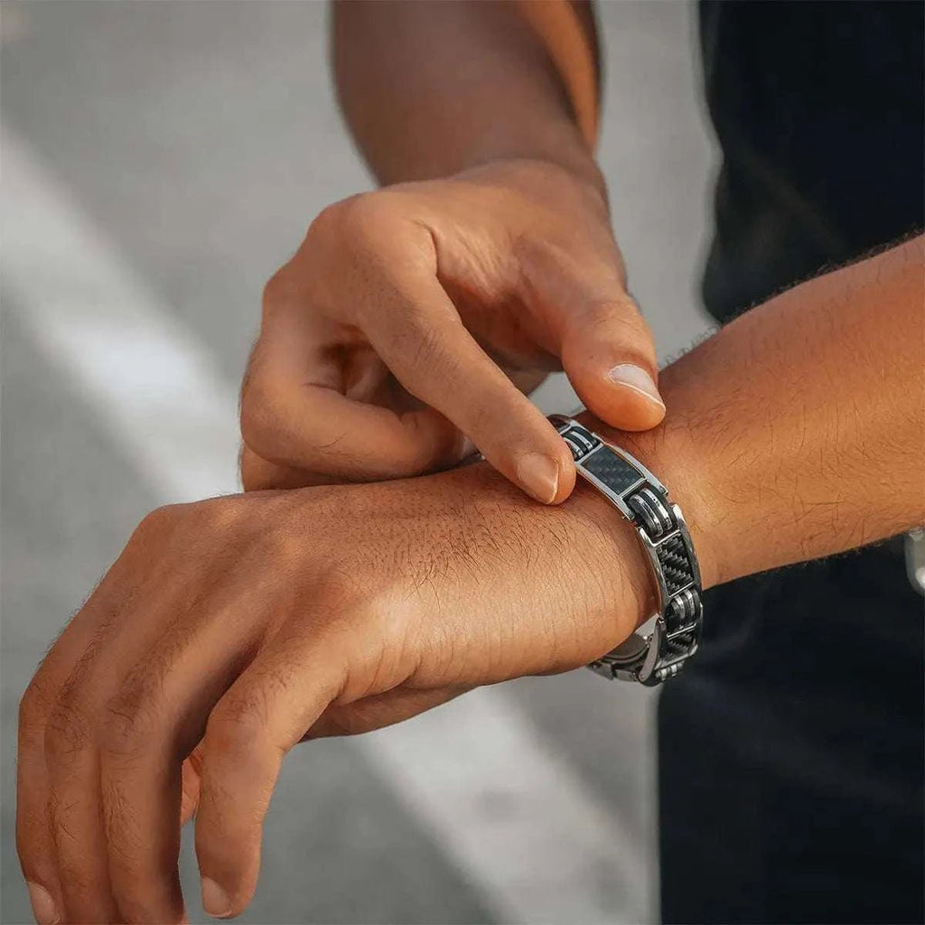 Carbon Fiber Magnetic Bracelet for Men (Silver) - Maven Couture IncBracelet