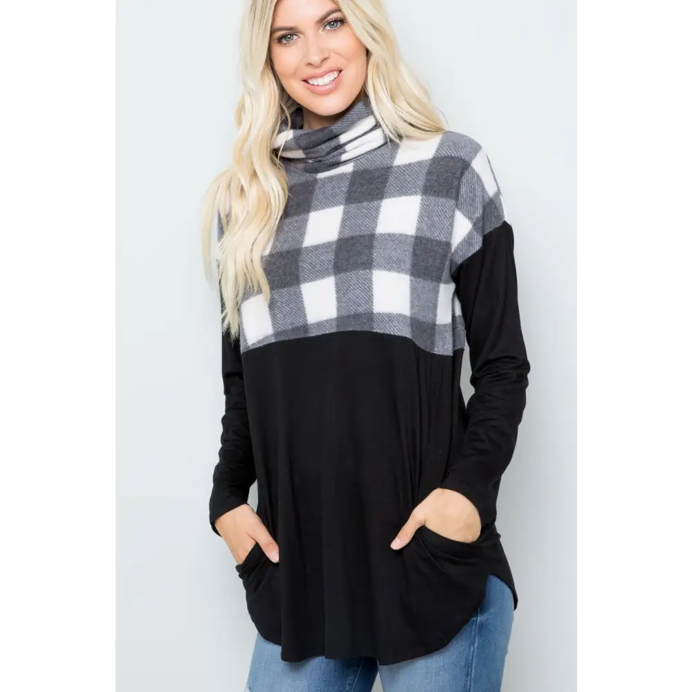 Elevate your style with timeless plaid turtleneck luxury fashion for women $20.46 introducing a pocketed plaid