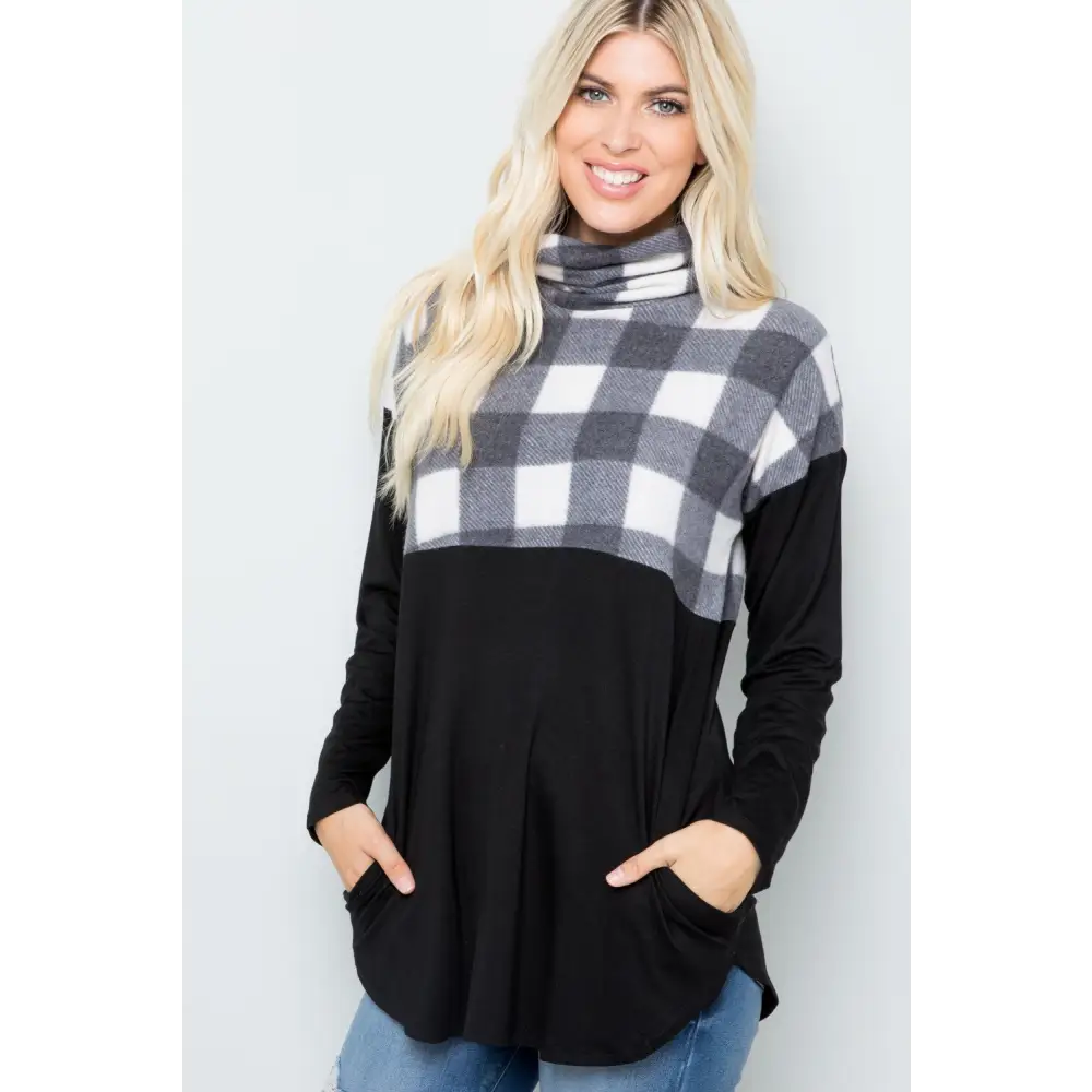 Elevate your style with timeless plaid turtleneck luxury fashion for women $20.46 introducing a pocketed plaid