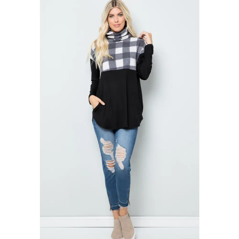 Elevate your style with timeless plaid turtleneck luxury fashion for women $20.46 introducing a pocketed plaid