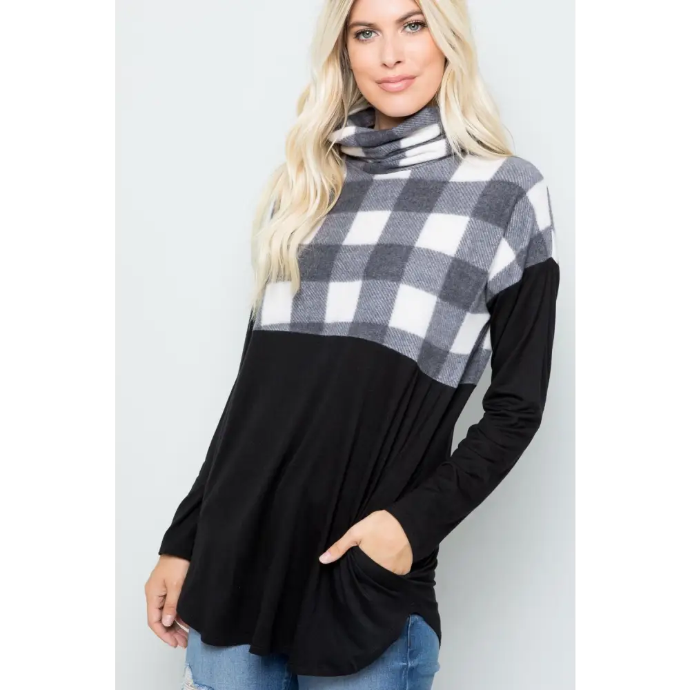 Elevate your style with timeless plaid turtleneck luxury fashion for women $20.46 introducing a pocketed plaid