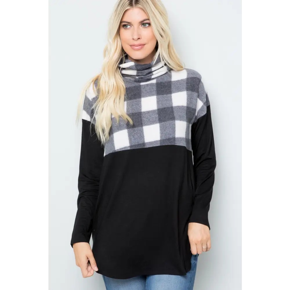 Elevate your style with timeless plaid turtleneck luxury fashion for women $20.46 introducing a pocketed plaid