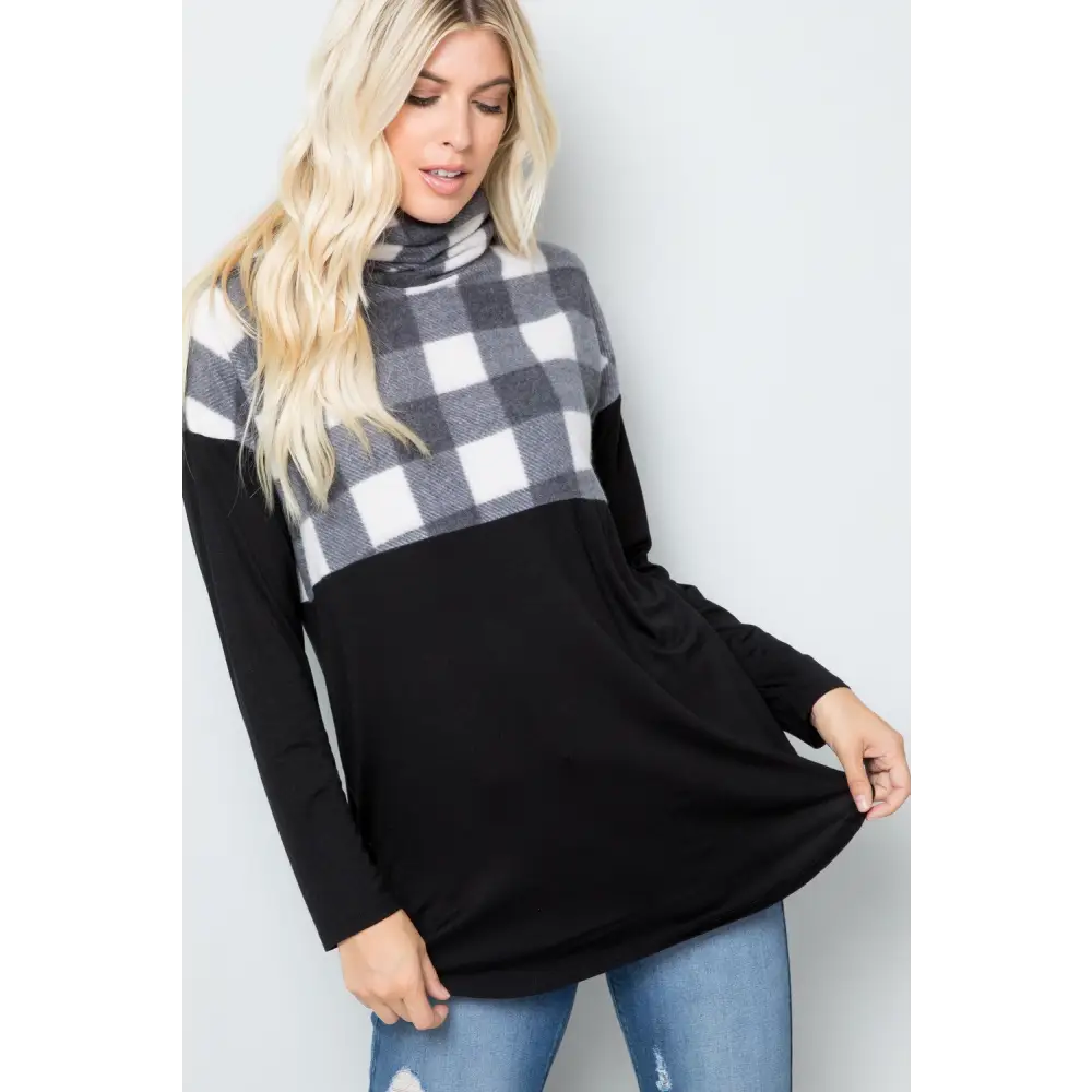 Elevate your style with timeless plaid turtleneck luxury fashion for women $20.46 introducing a pocketed plaid