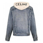 CELINE Washed Grey Denim Jacket – Casual Single-Breasted - Maven Couture Inc