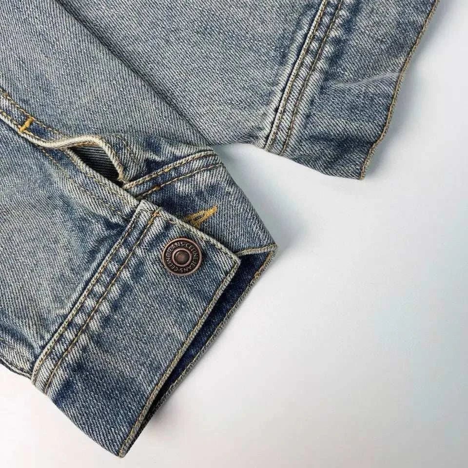 CELINE Washed Grey Denim Jacket – Casual Single-Breasted - Maven Couture Inc