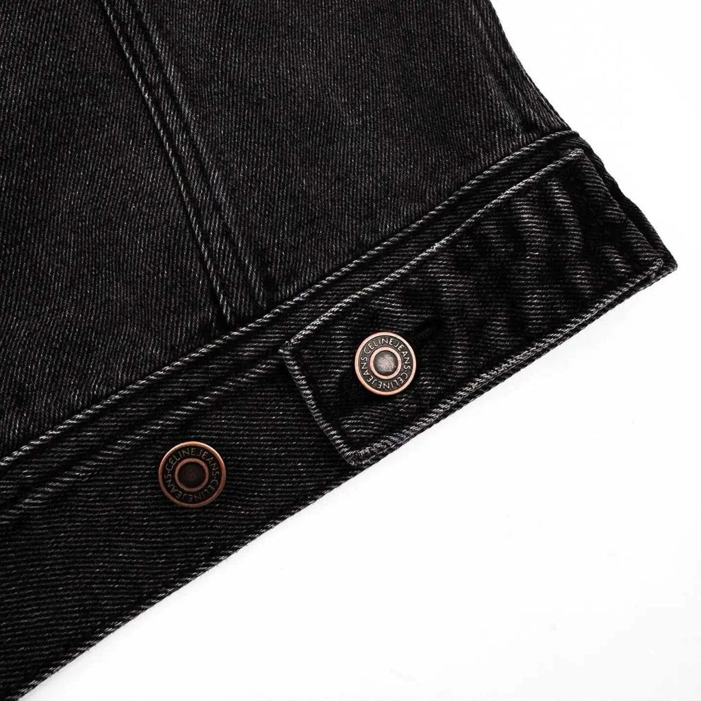CELINE Washed Grey Denim Jacket – Casual Single-Breasted - Maven Couture Inc