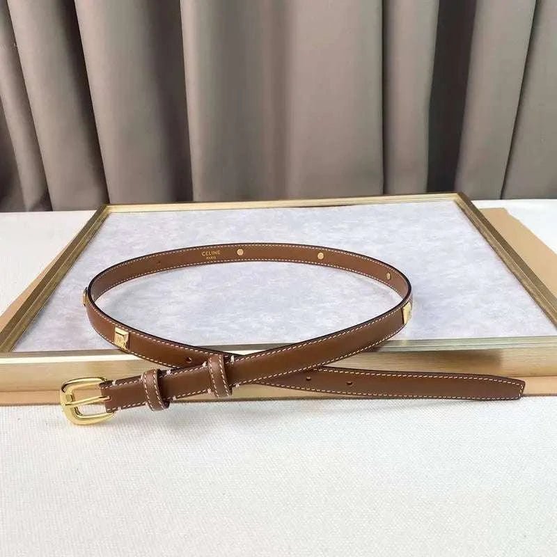 Celine Women Gold Buckle Belt 'Brown' - Maven Couture Inc