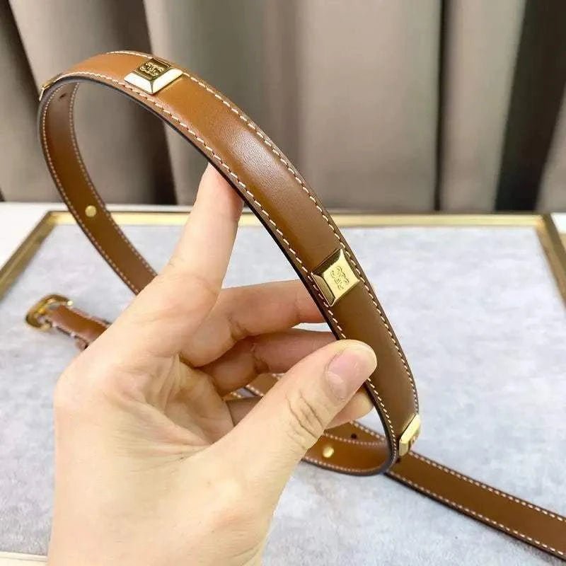 Celine Women Gold Buckle Belt 'Brown' - Maven Couture Inc