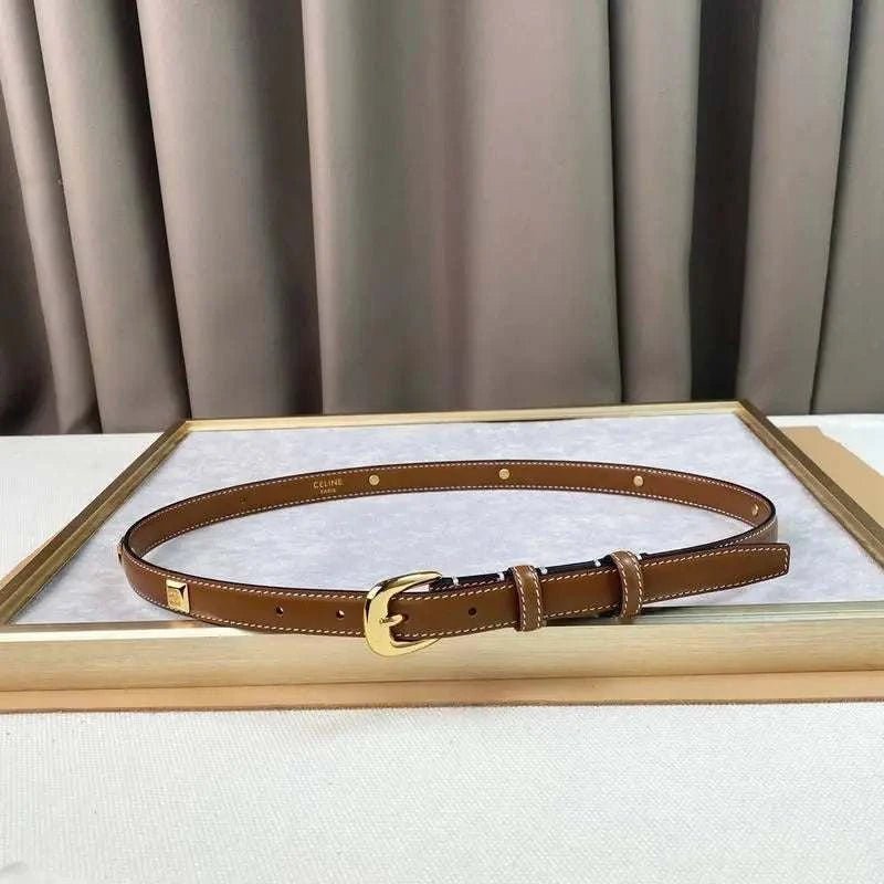 Celine Women Gold Buckle Belt 'Brown' - Maven Couture Inc