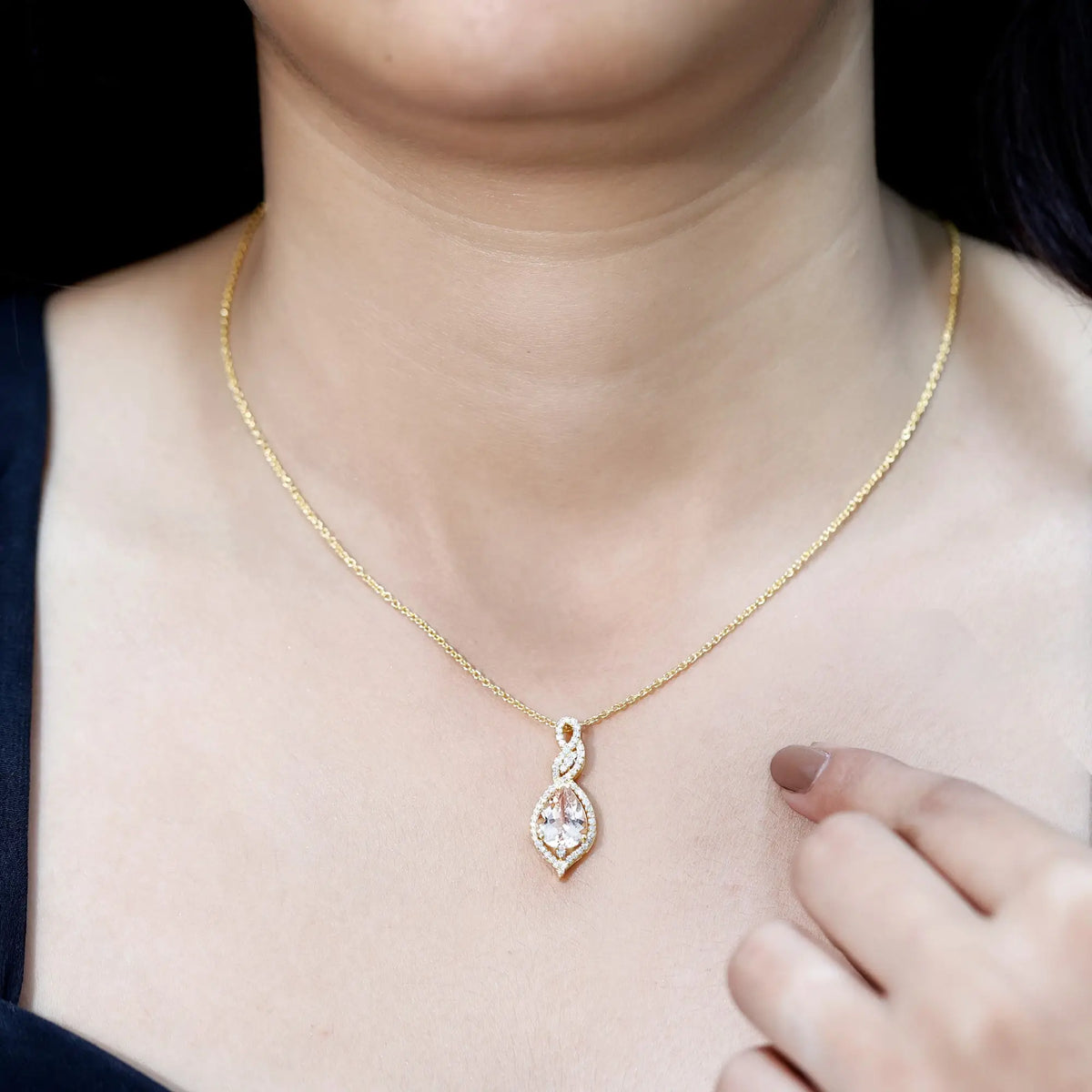Certified 1.75 Carat Morganite Teardrop Necklace with Diamond