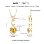 Certified 1 Carat Citrine Diamond Infinity Heart Necklace with Silver Chain