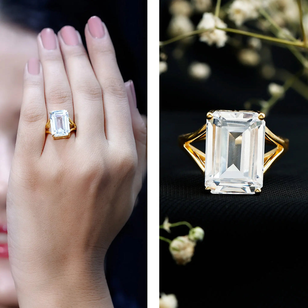 Certified 9 Carat Emerald Cut Cubic Zirconia Engagement Ring in Silver