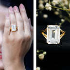 Certified 9 Carat Emerald Cut Cubic Zirconia Engagement Ring in Silver