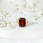 Certified 9 Carat Lab Grown Garnet Emerald Cut Engagement Ring with Split Shank