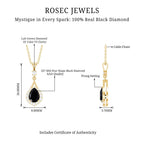 Certified Black and White Diamond Teardrop Necklace with Silver Chain