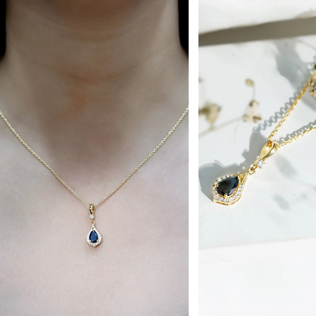 Certified Black and White Diamond Teardrop Necklace with Silver Chain