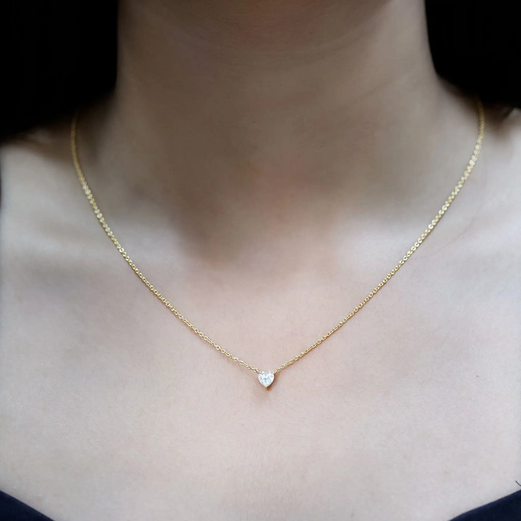 Certified Half Carat Moissanite Heart Promise Necklace with Silver Chain