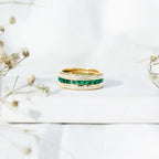 Certified Lab Grown Emerald 3 Row Eternity Wedding Band
