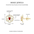Certified Lab Grown Ruby Flower Stud Earrings with Diamond
