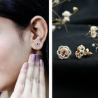 Certified Lab Grown Ruby Flower Stud Earrings with Diamond