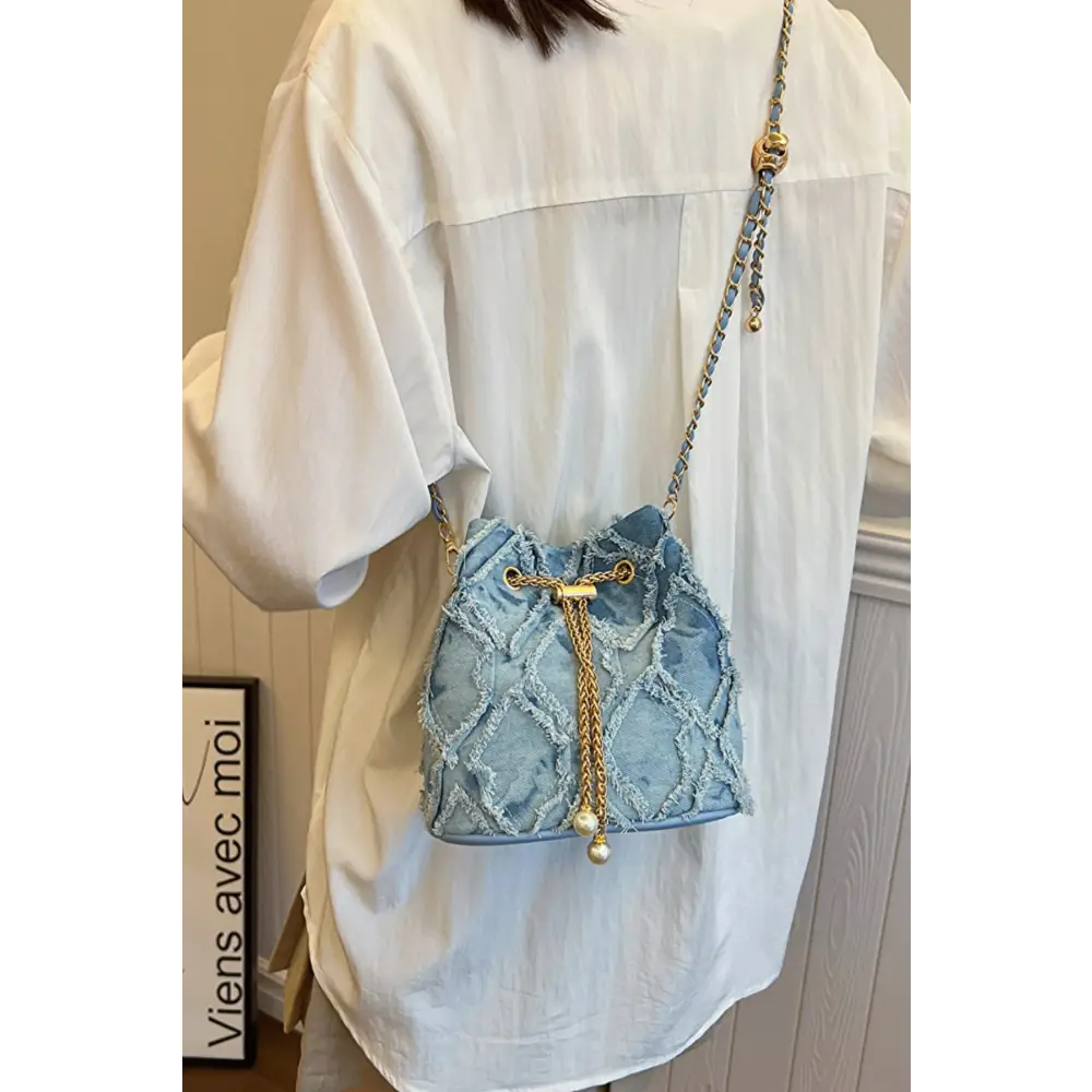 Luxury fashion for woman raw edge denim bucket bag for timeless style $36.99 bag small denim - crafted with the finest