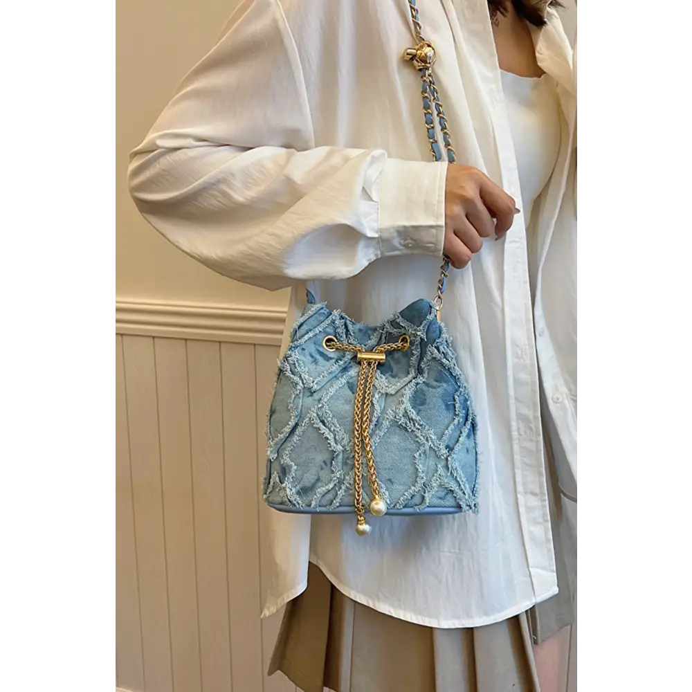 Luxury fashion for woman raw edge denim bucket bag for timeless style $36.99 bag small denim - crafted with the finest