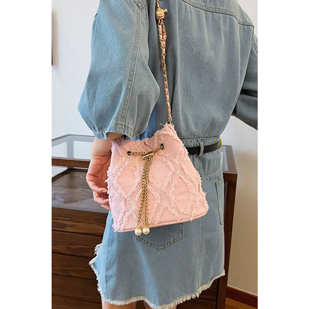 Luxury fashion for woman raw edge denim bucket bag for timeless style $36.99 bag small denim - crafted with the finest