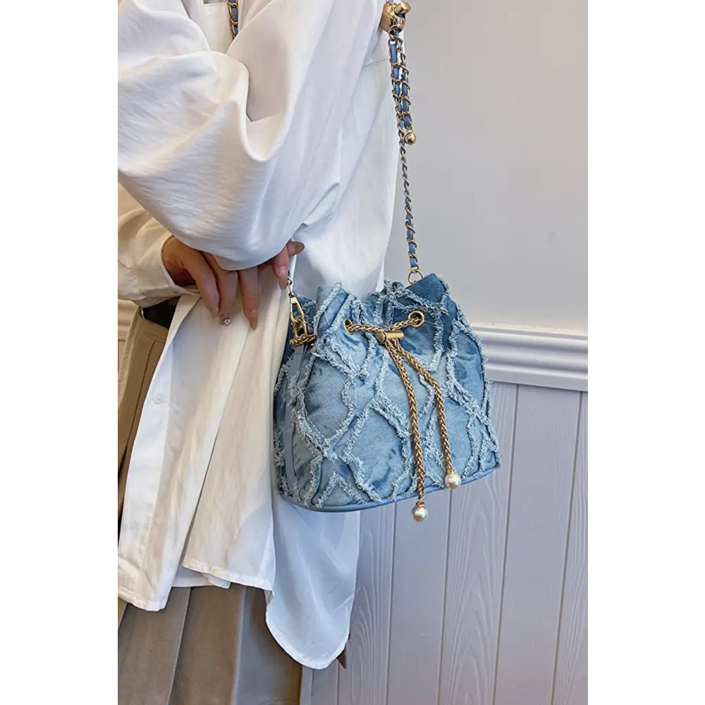 Luxury fashion for woman raw edge denim bucket bag for timeless style $36.99 bag small denim - crafted with the finest