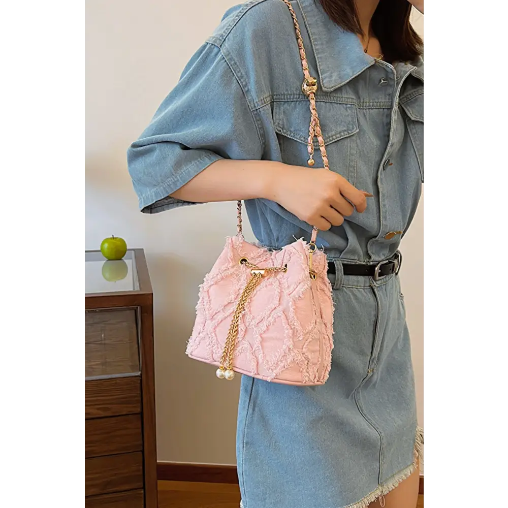 Luxury fashion for woman raw edge denim bucket bag for timeless style $36.99 bag small denim - crafted with the finest