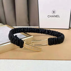 Chanel Logo Buckle Elastic Belt Leather with Metal and Crystals 'Black' - Maven Couture Inc