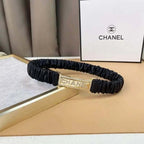 Chanel Logo Buckle Elastic Belt Leather with Metal and Crystals 'Black' - Maven Couture Inc
