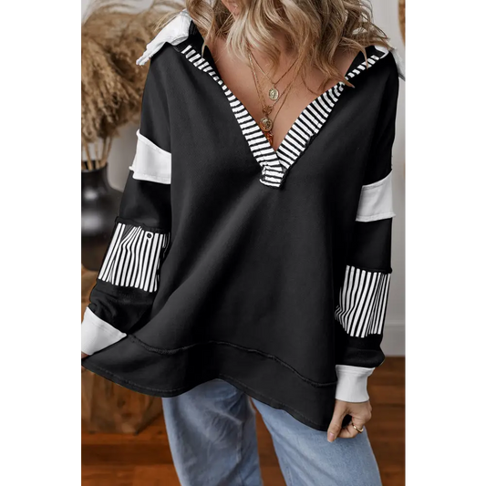 Collared neck long sleeve sweatshirt in timeless luxury fashion for women $47.99 indulge in the elegance of a basic