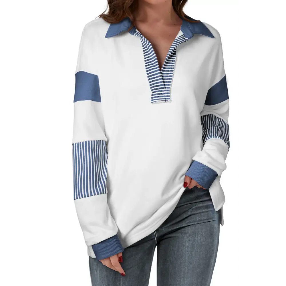 Collared neck long sleeve sweatshirt in timeless luxury fashion for women $43.99 indulge in the elegance of a basic