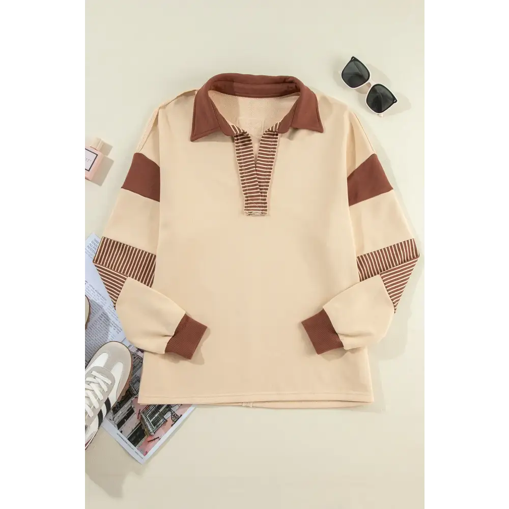 Collared neck long sleeve sweatshirt in timeless luxury fashion for women $44.99 indulge in the elegance of a basic