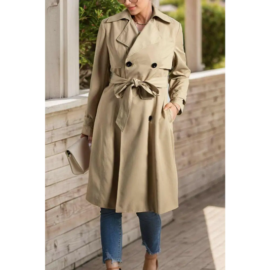 Elegant collared neck tie trench coat in luxury fashion for women $92.22 tied – a chic detail that adds a touch