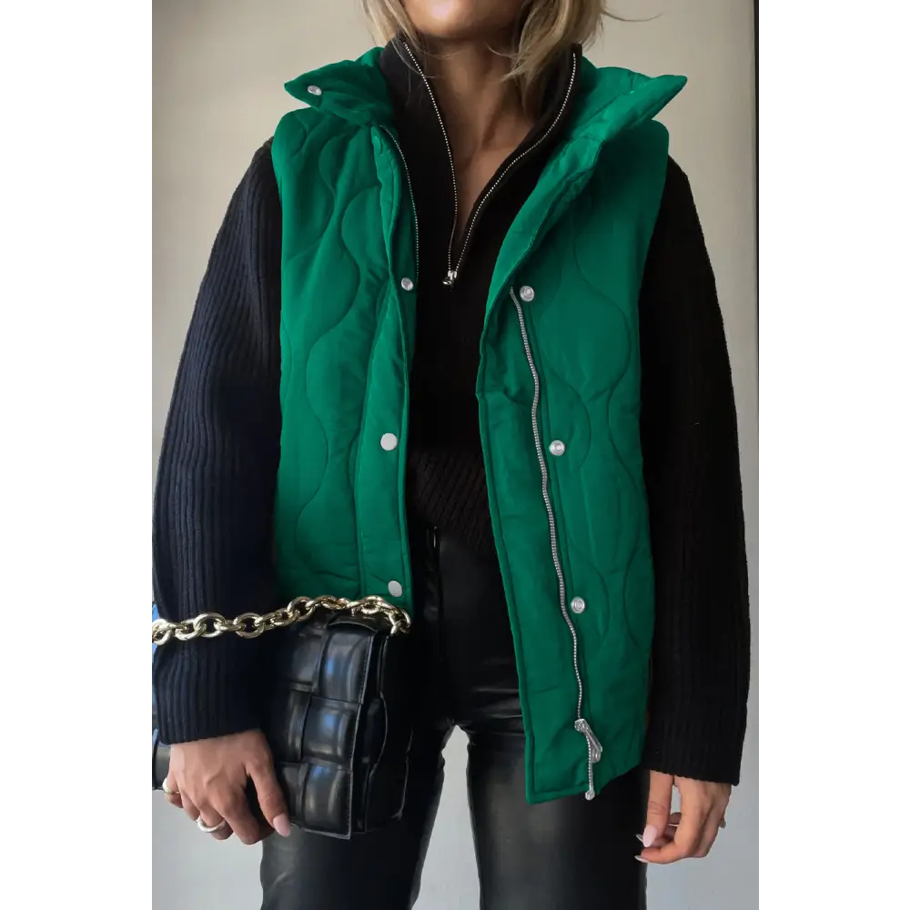 Elevate your style with the timeless collared neck vest and pockets $42.99 pocketed for ultimate convenience and style,