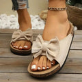 Comfortable Bow Decor casual beige polyester and rubber flat sandals with large bow accent on top