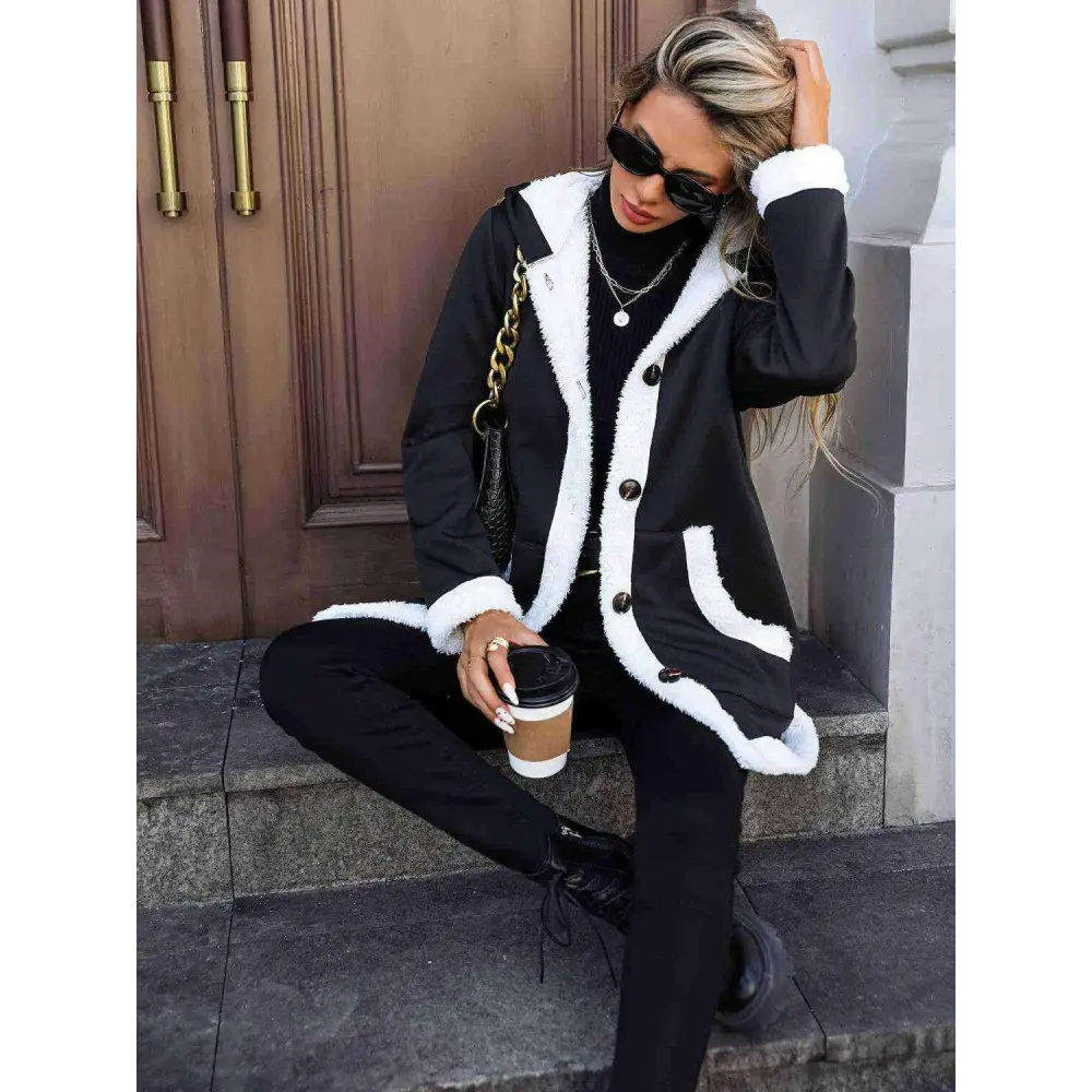 Luxury fashion for women with the trendy contrast button hooded coat $49.82 pocketed for convenience and style normal,