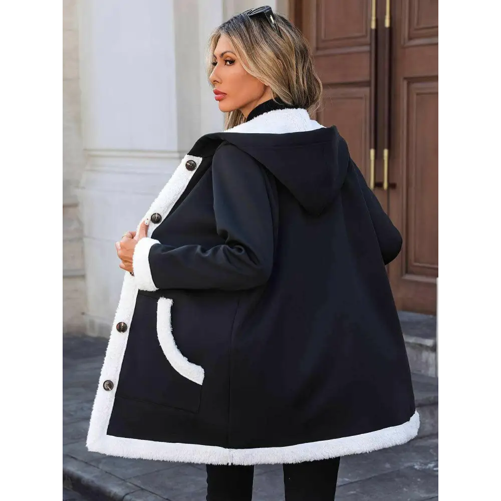 Luxury fashion for women with the trendy contrast button hooded coat $49.82 pocketed for convenience and style normal,