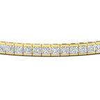 Created Moissanite princess cut tennis bracelet with 14K yellow gold half bezel settings featuring clear stones in a sleek, elegant design