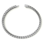 Created White Sapphire tennis bracelet in 14K white gold overlay with 3mm round stones in secure 4-prong settings