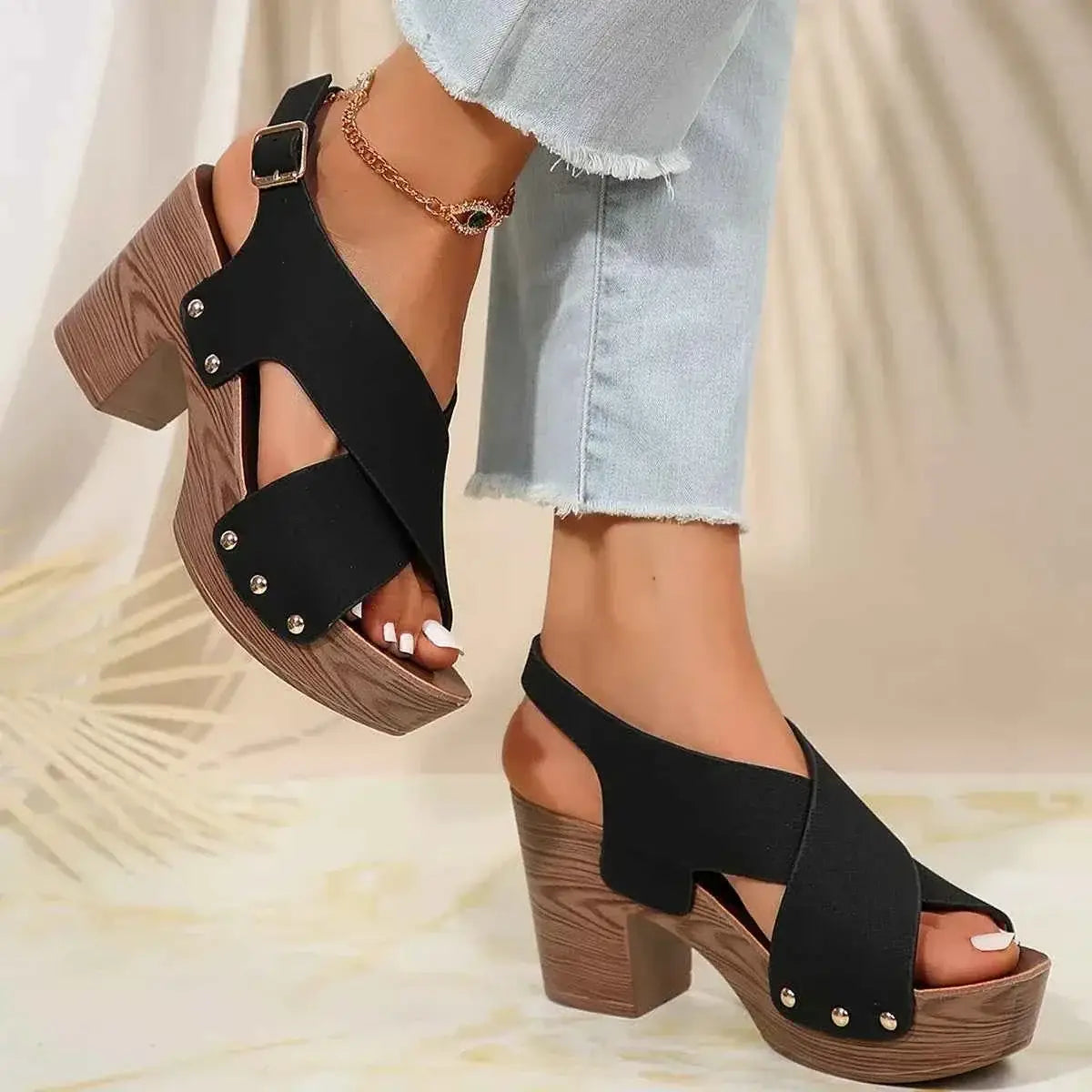 Crisscross Block Heels Sandals