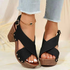 Crisscross Block Heels Sandals